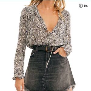 Free People Boho Lela Button front tie neck Blouse Women’s Size Small